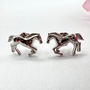 Galloping Horse Mustang 925 Tiny Stud Earrings Equestrian Tested Silver Stamped